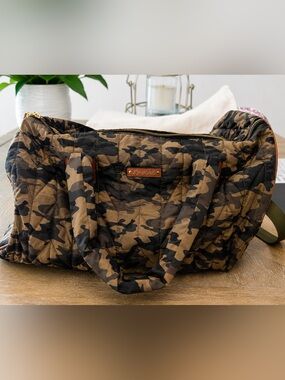 Joan & David 21” Quilted Camouflage Weekender Duffel Bag w/ Crossbody Strap